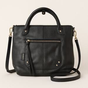 Lodis Malone Black Pebbled Leather Satchel Crossbody Bag